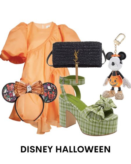 Cute Disney Halloween outfit ideas. Orange shirt dress with green plaid platforms and Minnie Mouse ears. Switch out the platforms for sandals or sneakers to wear to Disneyland. #baublebar #mickeymouse #disneyootd #disneyhalloween #disneyballoweenoutfit #disneyoutfit #disneybaublebar #plaid #platforms #shopdisney #minnieears #minniemouseears #ysl #blackpurse 

#LTKSeasonal #LTKHoliday