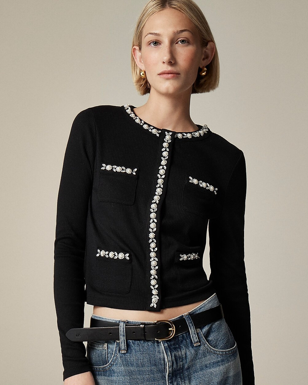 Vintage rib lady jacket with pearl trim | J. Crew US