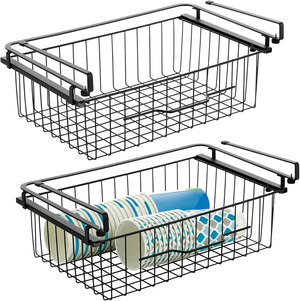 mDesign Large Metal Wire Hanging Pullout Drawer Basket - Sliding Under Shelf Storage Organizer - ... | Amazon (US)