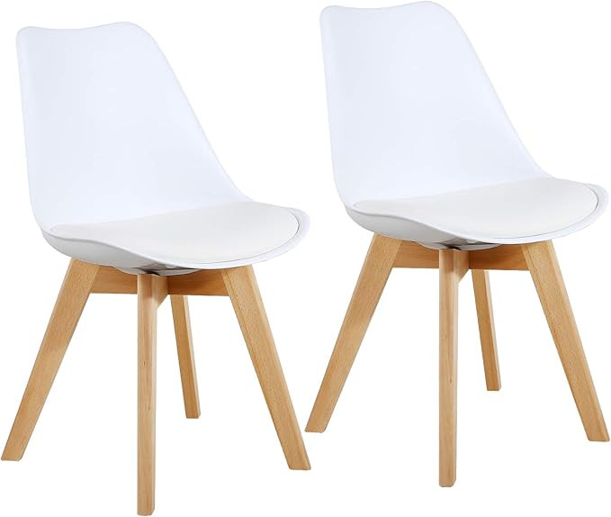 GOTMINSI Set of 2 Modern Style Chair Dining Chairs, Shell Lounge Plastic Chair with Natural Wood ... | Amazon (US)