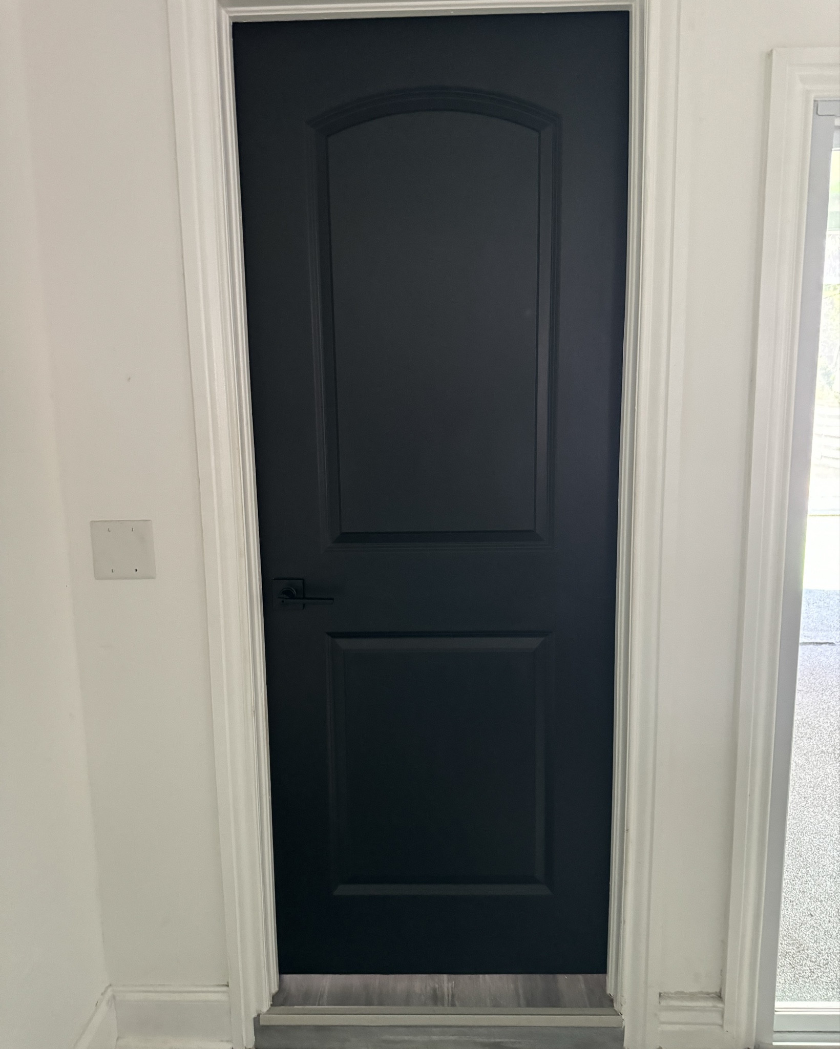 Fresh coat of satin black behr paint, along with new black door hardware. Adds a clean modern luxiourous feel to your house. #DIY 

#LTKStyleTip #LTKSaleAlert #LTKHome
