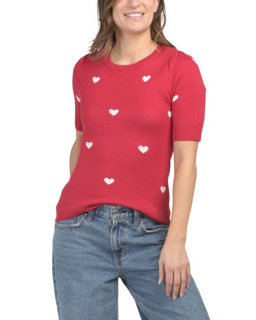 Short Sleeve Heart Pattern Sweater for Women | Polyester/Viscose | Marshalls