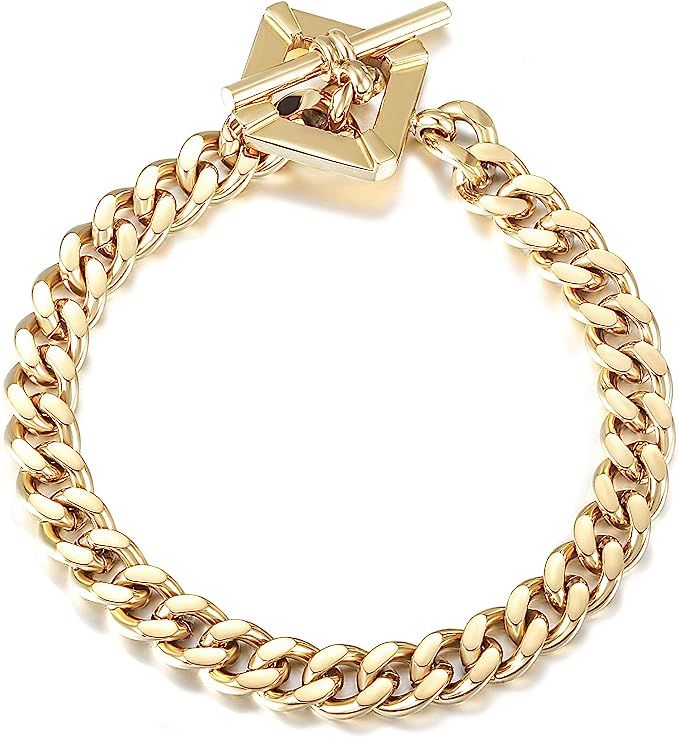 CIUNOFOR Square Toggle Clasp Chain Bracelet Chunky Miami Cuban Link for Women Girls 18K Gold fil... | Amazon (US)