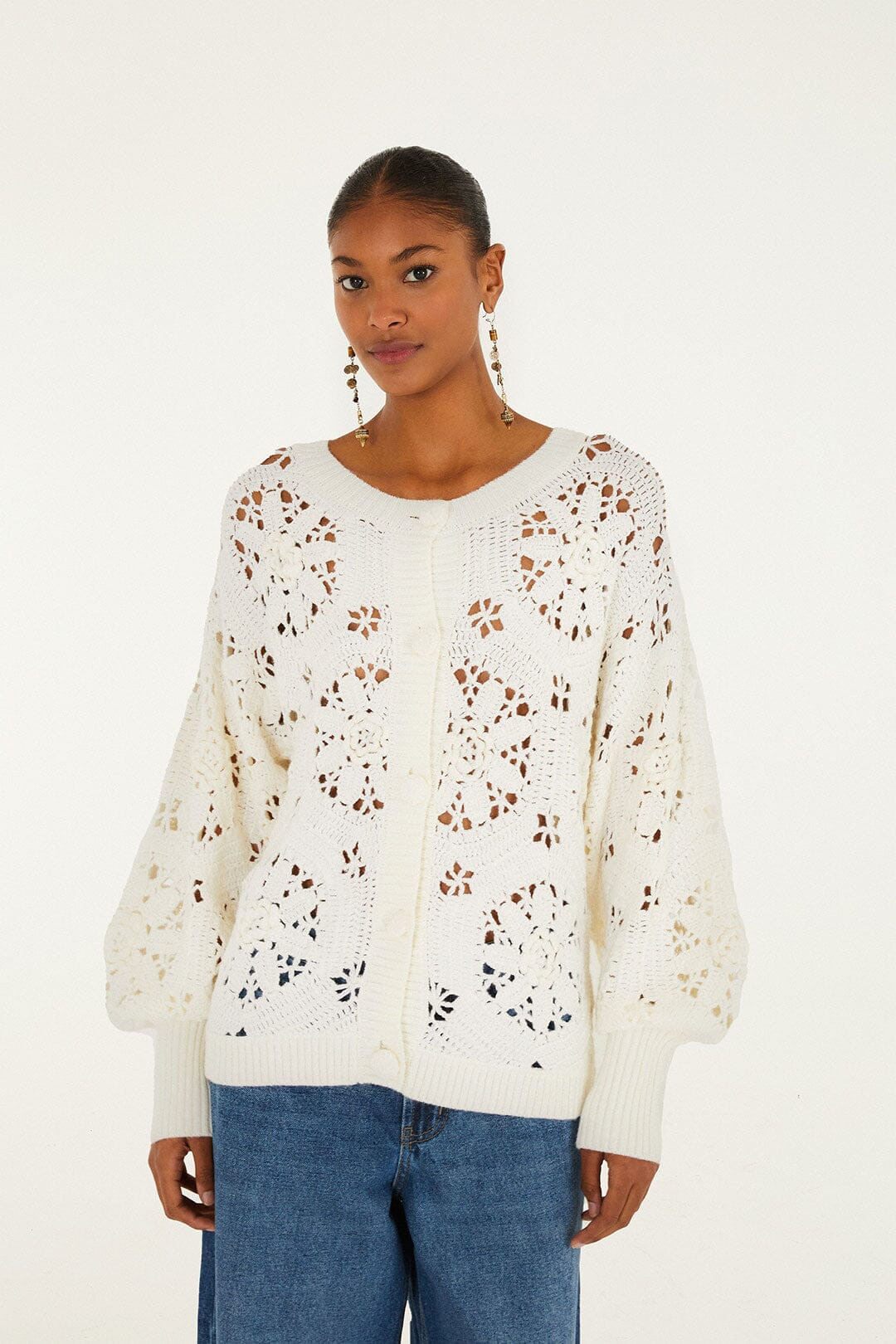 Off-White Crochet 3d Flower Knit Cardigan | FARM Rio | FarmRio (US)