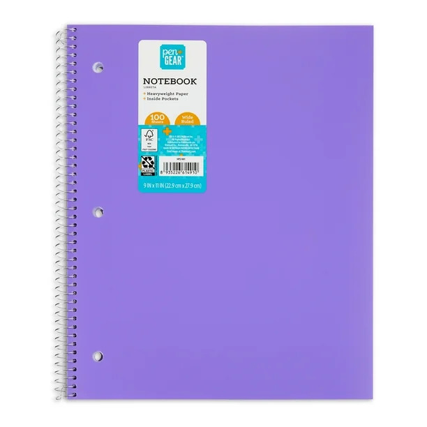 Pen+Gear Poly 1-Subject Notebook, Wide Ruled, 100 Heavyweight Sheets, Inside Pockets, Purple | Walmart (US)