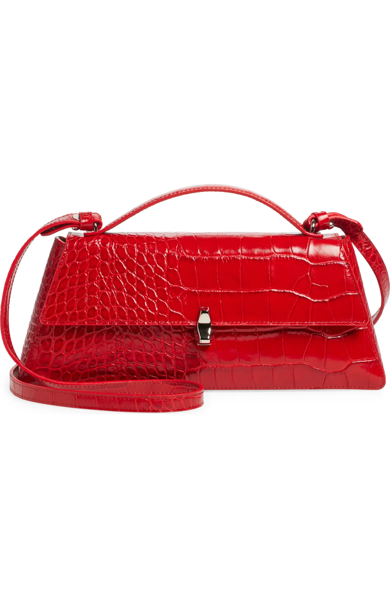 Gia Croc Embossed Leather Shoulder Bag | Nordstrom