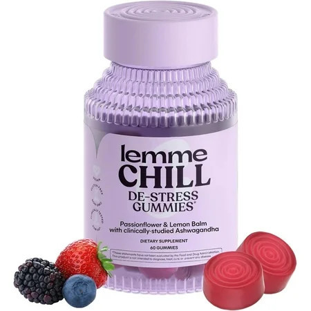Lemme Chill Stress Relief Gummies with 300mg KSM-66 Ashwagandha, Lemon Balm, Passionflower & Goji to Support Relaxation, Healthy Cortisol & Sleep - Gluten-Free, Non-GMO, Mixed Berry, 60 Count | Walmart (US)