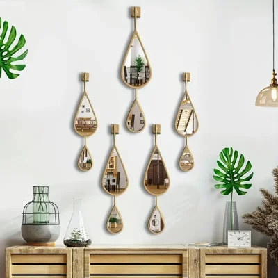 Golden 5-Pack Tear Drop Shape Wall Mirror Decorative Mirrors Set - For Bedroom Living Room Entryway Bathroom | Wayfair North America