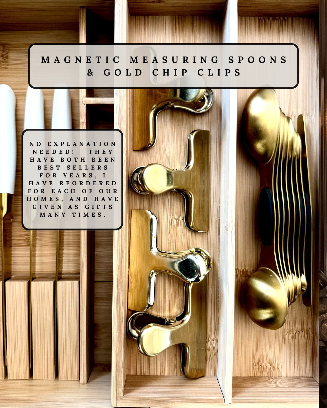 These KITCHEN BEST SELLERS have been favorites for years and I keep coming back to them. The magnetic measuring spoons stay perfectly organized and are so easy to grab, while the gold chip clips add a clean, elevated look to your pantry. Functional, aesthetic, and perfect for everyday use or gifting.

#Amazon #TheHillaryStyle #AmazonHome #KitchenEssentials #DesignerLookForLess #LuxuryForLess #PantryOrganization #KitchenFavorites #HomeUpgrade #AmazonFinds 

 #LTKU #LTKOver40 #LTKHome