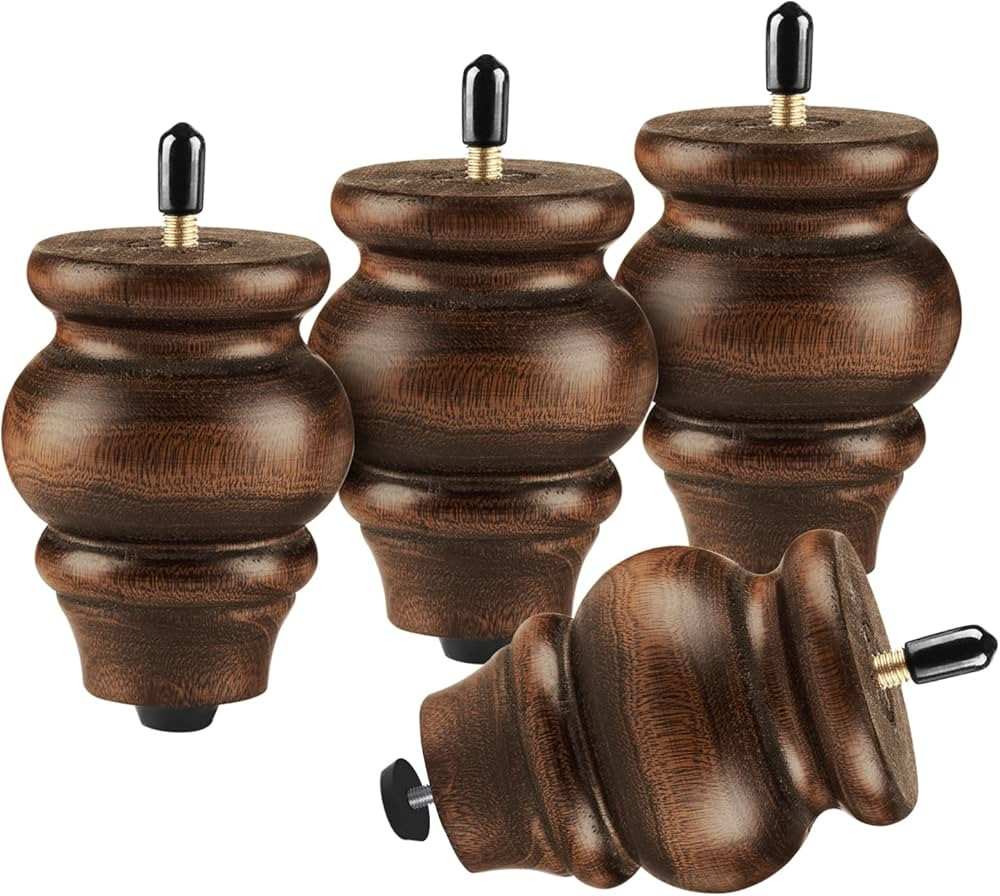 ALAMHI Round Wood Furniture Legs 3.5 Inch Gourd Shape Wood Sofa Legs with Adjustable Leveling Leg... | Amazon (CA)
