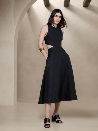 Lina Linen Cutout Midi Dress | Banana Republic (US)