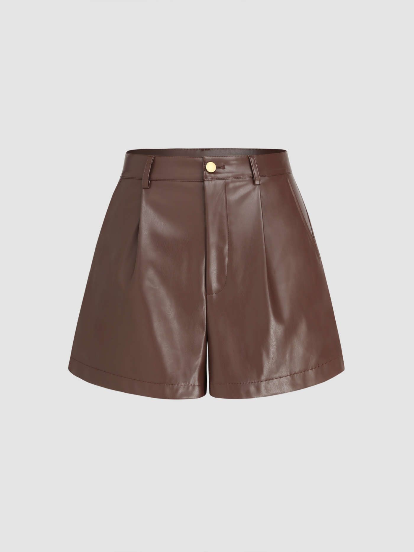 Faux Leather Mid Waist Solid Pleated Shorts | Cider