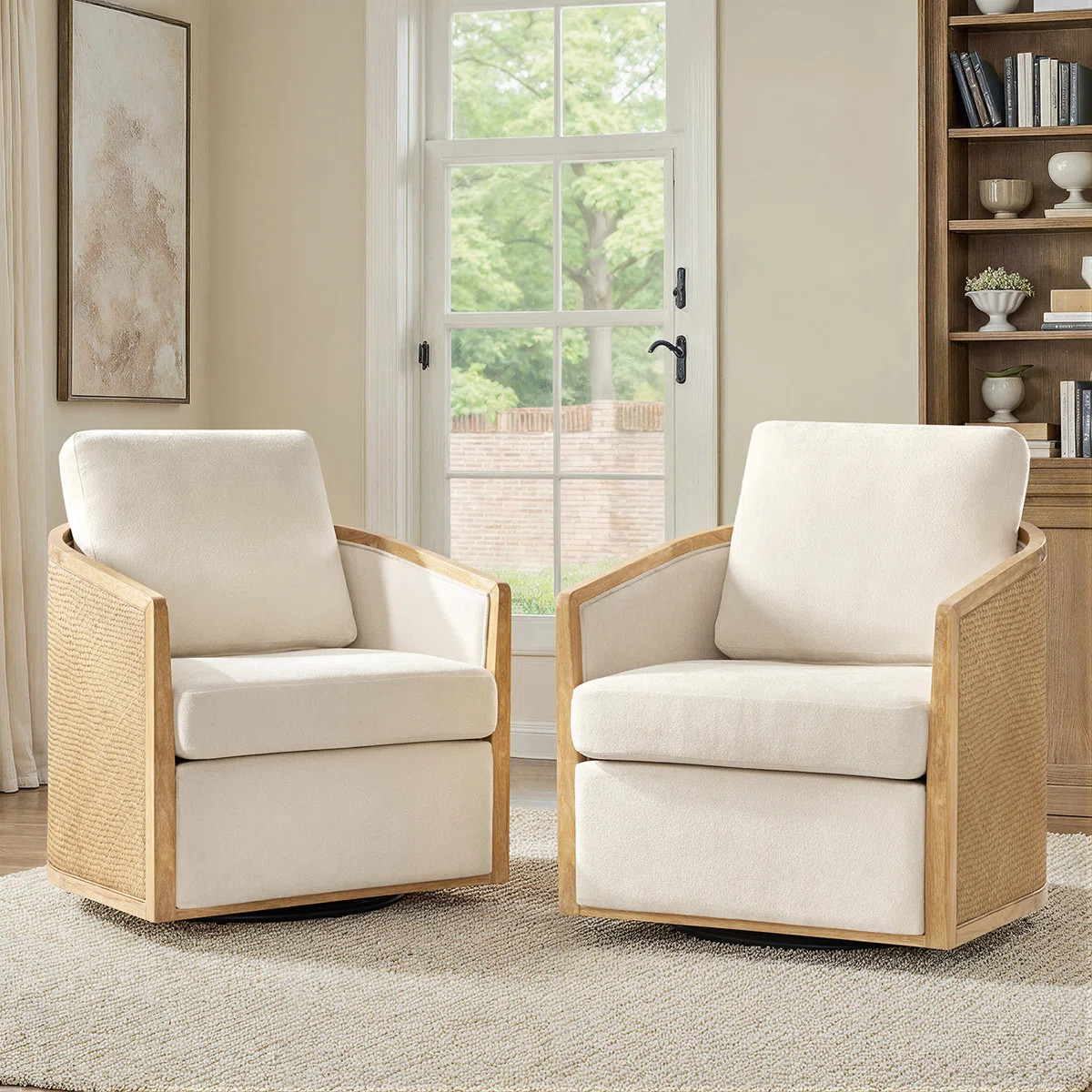 Espoir 30.25'' W Modern Farmhouse Rattan Swivel Chair with Fully Assembled (Set of 2) | Wayfair North America