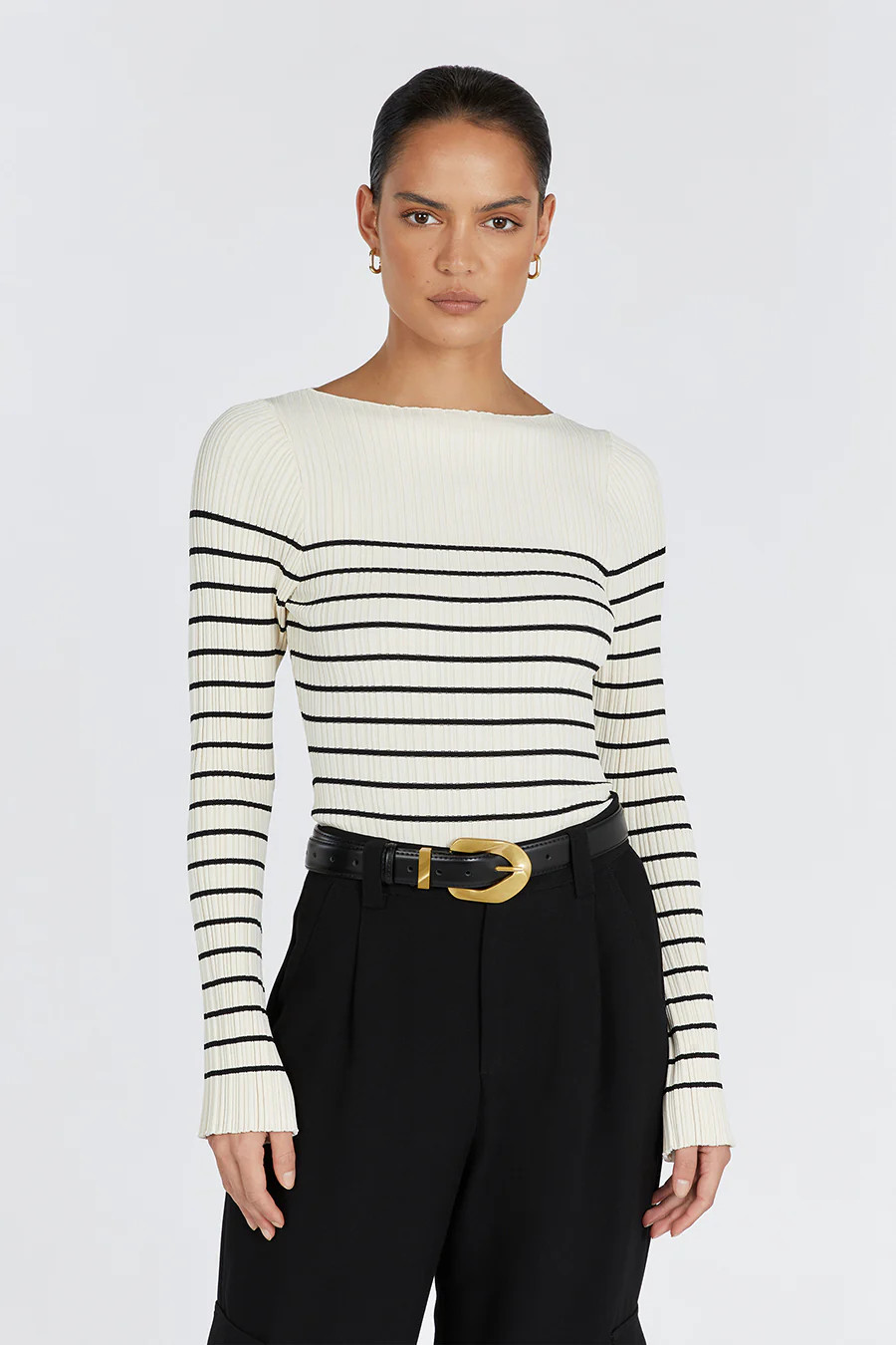 BILLIE CREAM STRIPE LONG SLEEVE KNIT TOP | DISSH