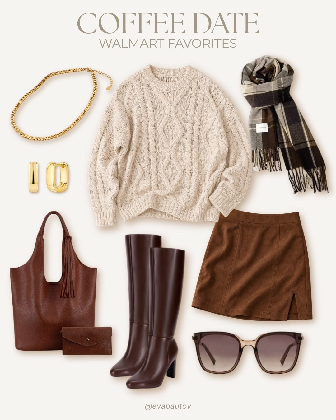 The perfect fall outfit from Walmart 🍂🤎 a cozy knit sweater, cute mini skirt, and knee high boots for an easy fall look that feels so put together ☕️
