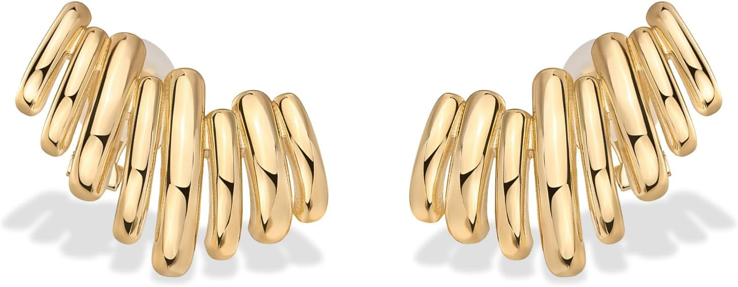 PAVOI Ear Climber Earrings for Women, 14K Gold Plated Statement Studs | Amazon (US)