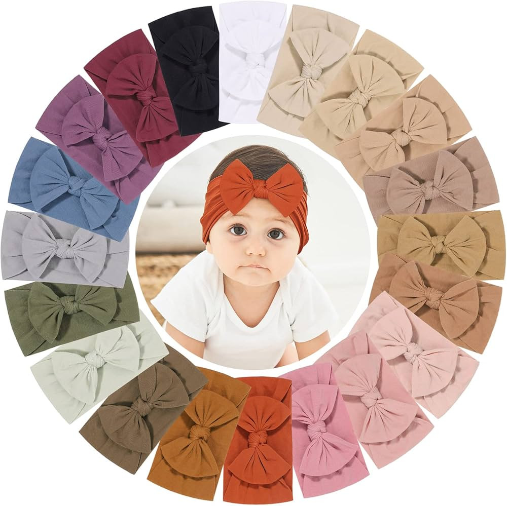 jollybows 20pcs Baby Nylon Headbands With Bow Elastic Hairband For Girls Newborn Infant Toddlers ... | Amazon (US)