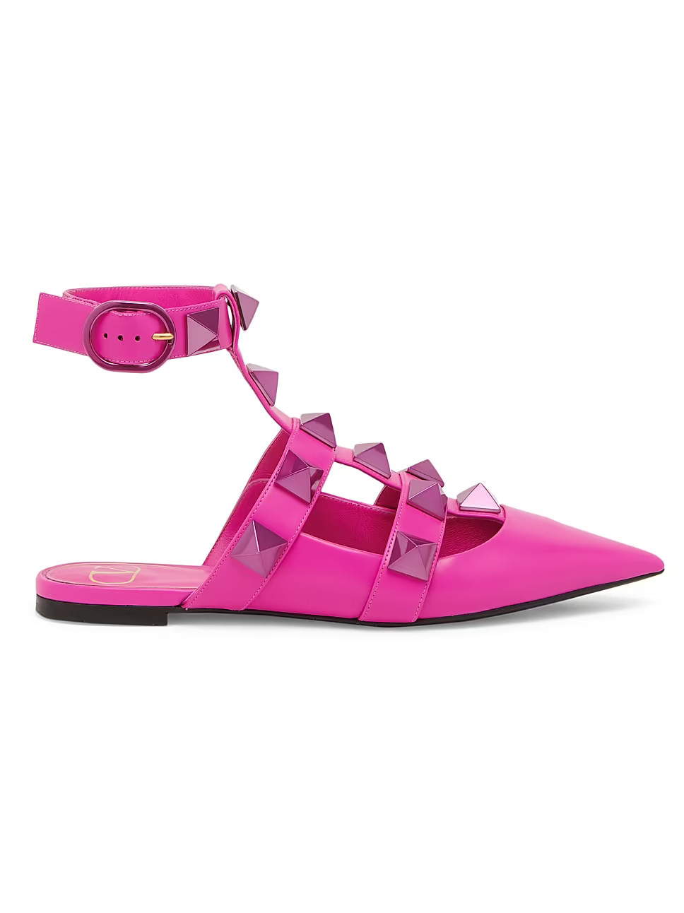 Roman Stud Leather Ankle-Strap Ballerina Flats | Saks Fifth Avenue