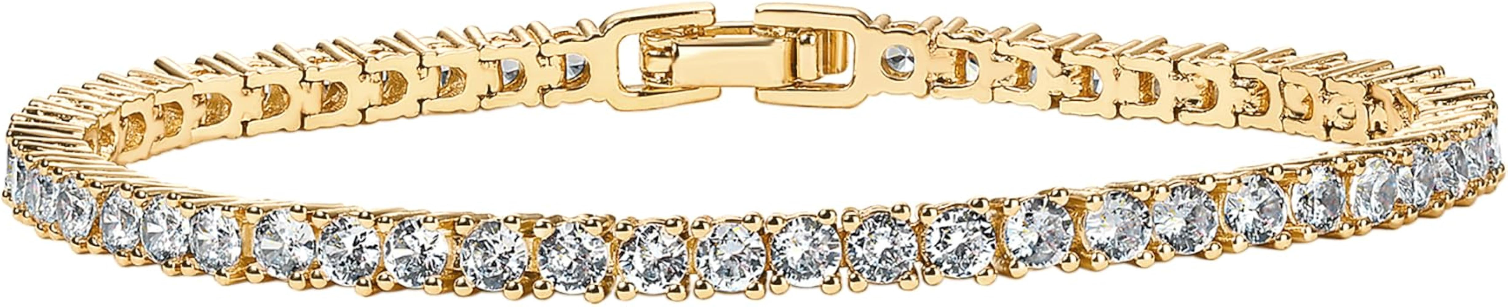 PAVOI 14K Gold Plated 3mm Cubic Zirconia Classic Tennis Bracelet | Gold Bracelets for Women | Amazon (US)