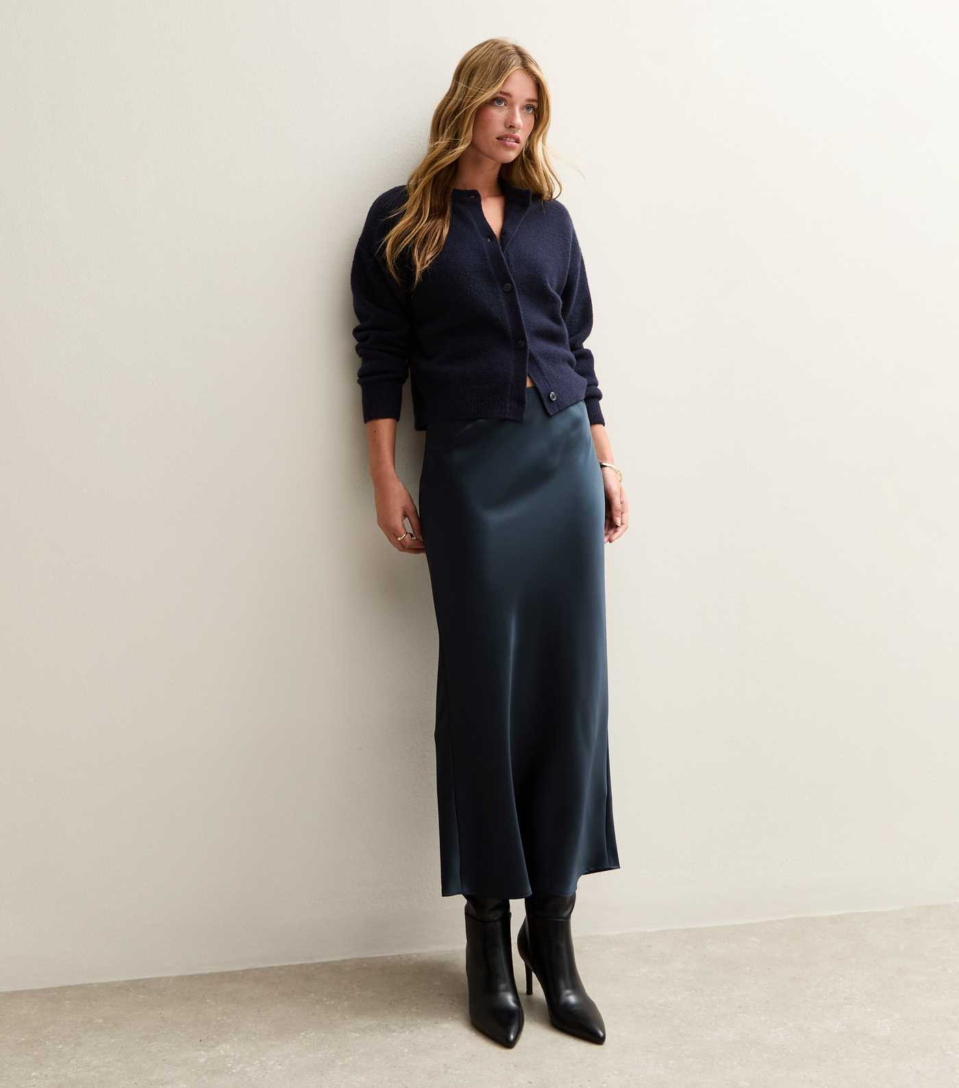 Navy Satin Bias Cut Midi Skirt | New Look | New Look (UK)