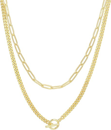 PAVOI 14K Gold Plated Dainty Layering Necklaces for Women | Snake Chain, Curb Link, Paperclip Lay... | Amazon (US)