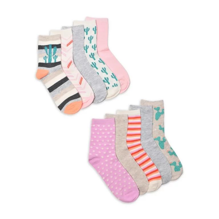 No Boundaries Women's Graphic Shortie Crew Socks, 10-Pack, Shoe Size 4-10 | Walmart (US)