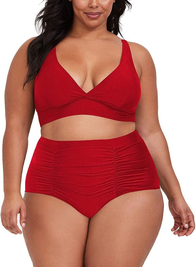 Sovoyontee Women's 2 Piece Plus Size High Waisted Swimsuit Bathing Suit | Amazon (US)