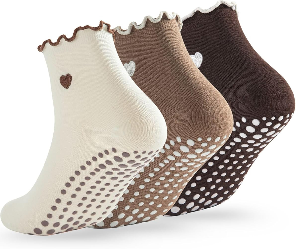 Soxbang 3/6 Pairs Cute Pilates Socks with Grips,Yoga Socks Barre Sock Non Slip Grip Embroidery fo... | Amazon (US)