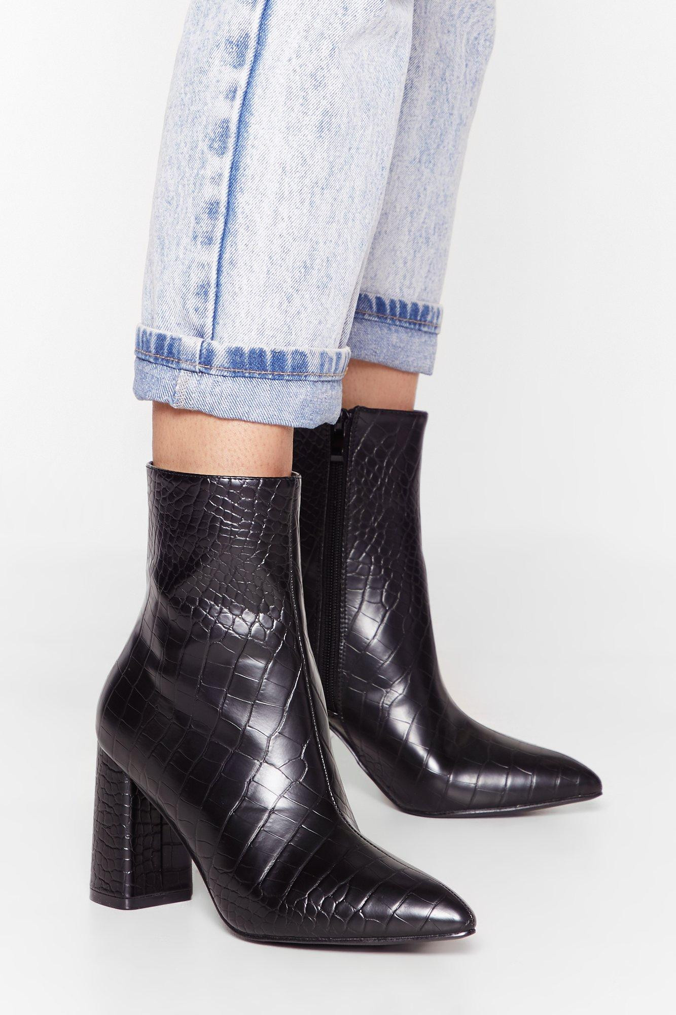 Womens Croc Boots Faux Leather with High Ankle - Black | NastyGal (US & CA)