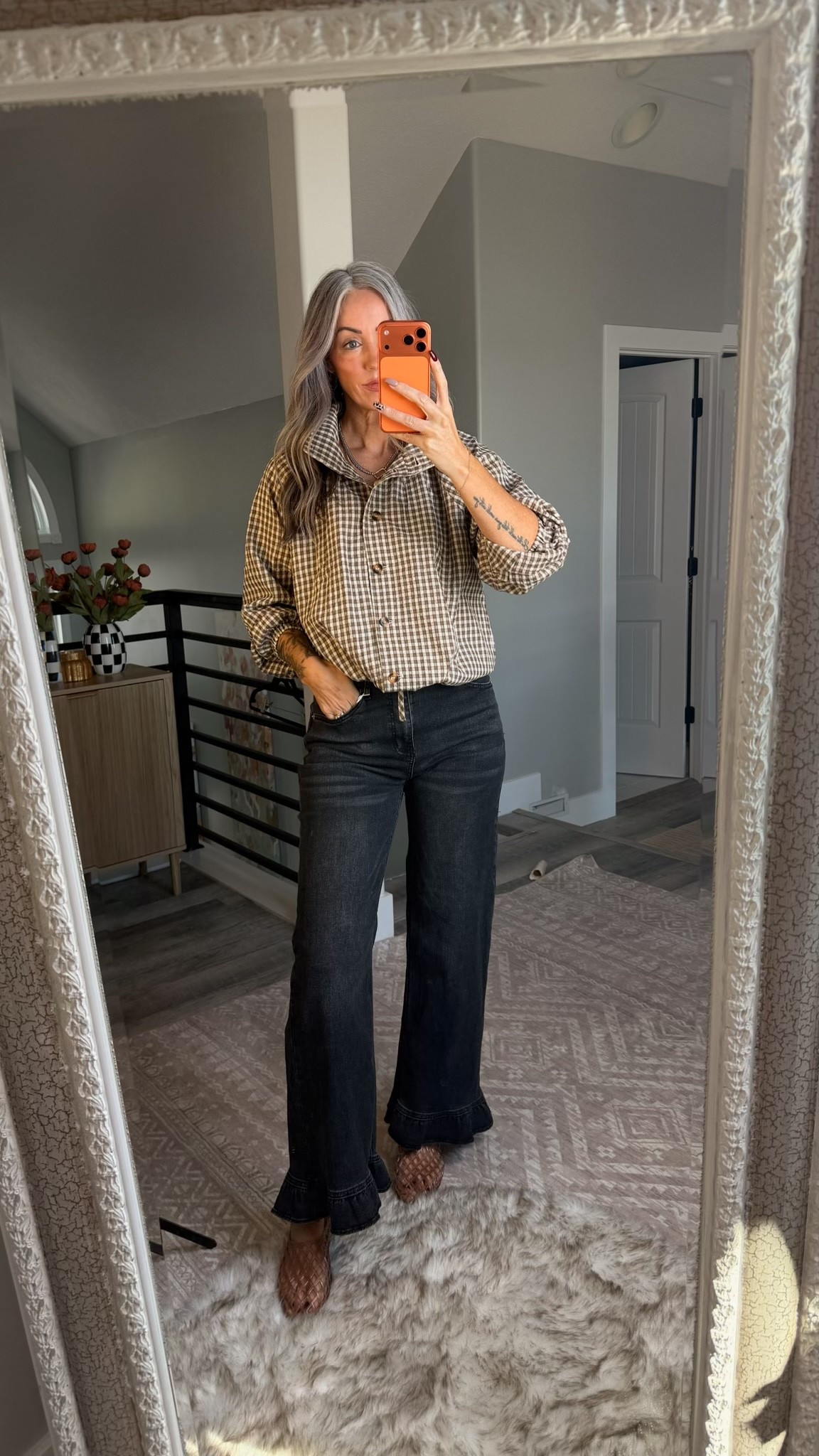 These jeans with the ruffle jeans are super cute but too short for me at 5’8 I had to return them. If you’re shorter they’ll work for you! Love the gingham bomber jacket though! I’m wearing size M.

#LTKOver40 #LTKSeasonal