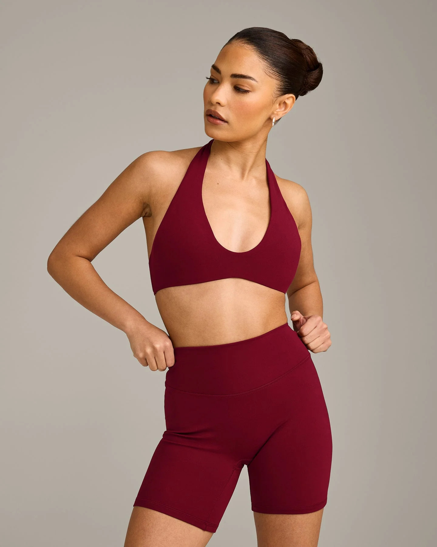 SoftMotion™ Minimal Halter Neck Bralette with Gray Logo 
 Ruby Red | Oner Active (UK / US)