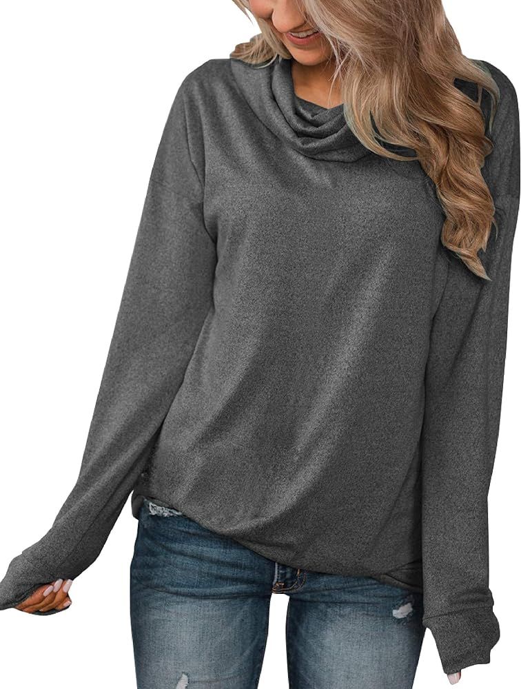 Minthunter Women's Long Sleeve Pullovers Cowl Neck Tunic Shirt Casual Sweatershirt Tops | Amazon (US)