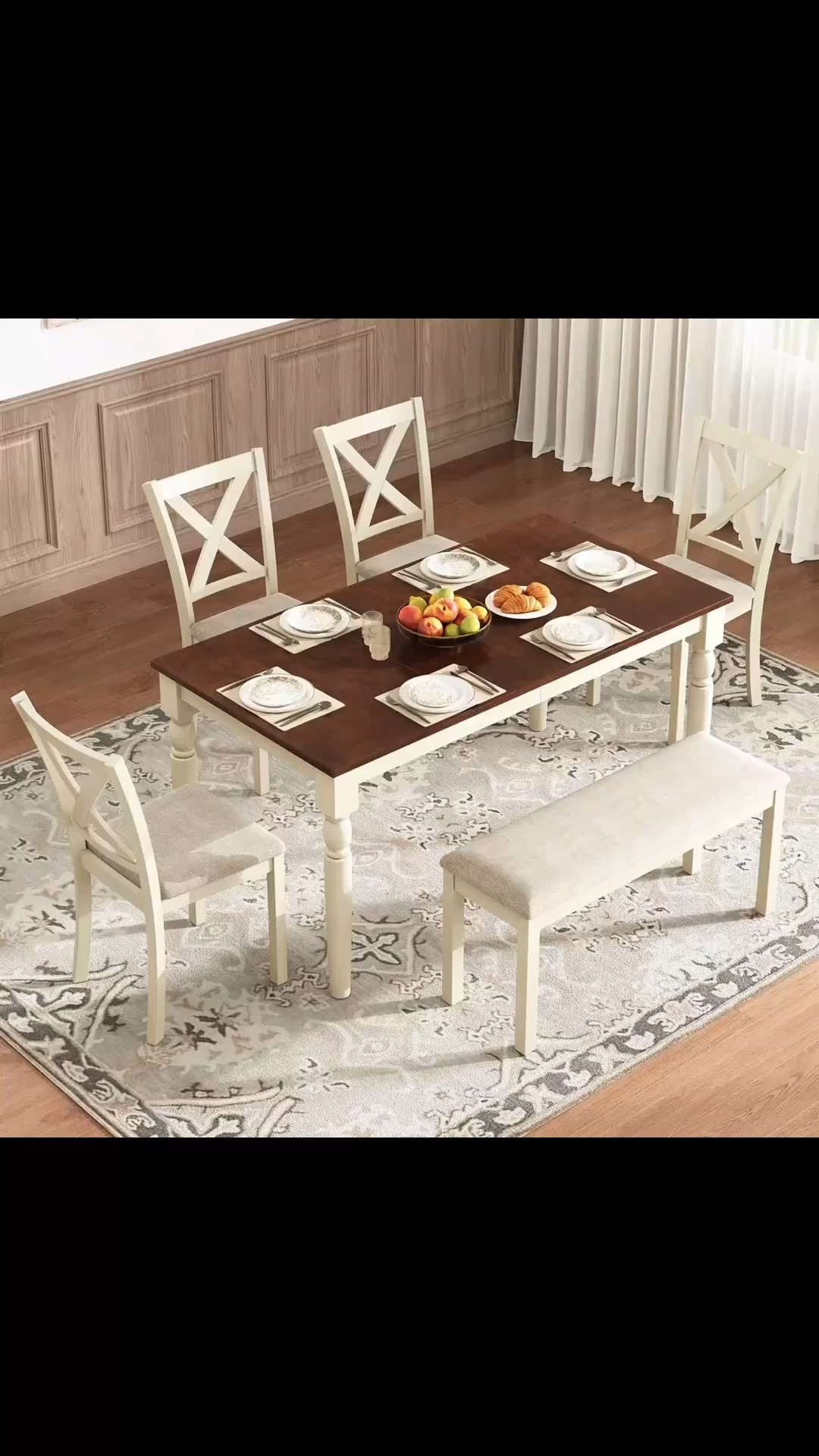 Deral 6-Piece Farmhouse Solid Wood Dining Table Set with Bench, Brown&Beige

#LTKU #LTKSaleAlert #LTKHome