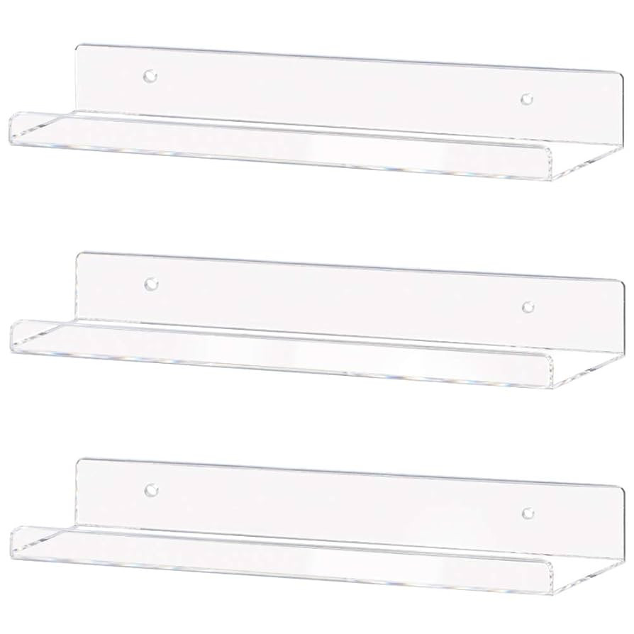 Weiai Clear Acrylic Shelf 15" Invisible Floating Wall Ledge Bookshelf, Kids Book Display Shelves ... | Amazon (US)