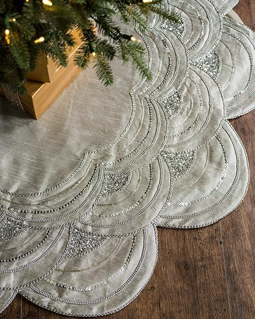 Balsam Hill 60" Elizabeth Beaded Tree Skirt - Silver | Amazon (US)