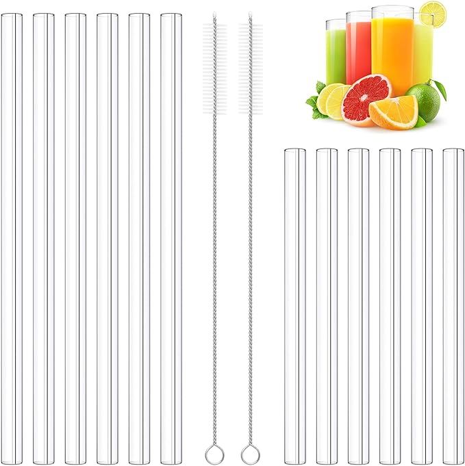 Kiemeu 12 Pack Clear Glass Straws Shatter Resistant,6 Short Glass Straws For Cocktails And 6 Long... | Amazon (US)