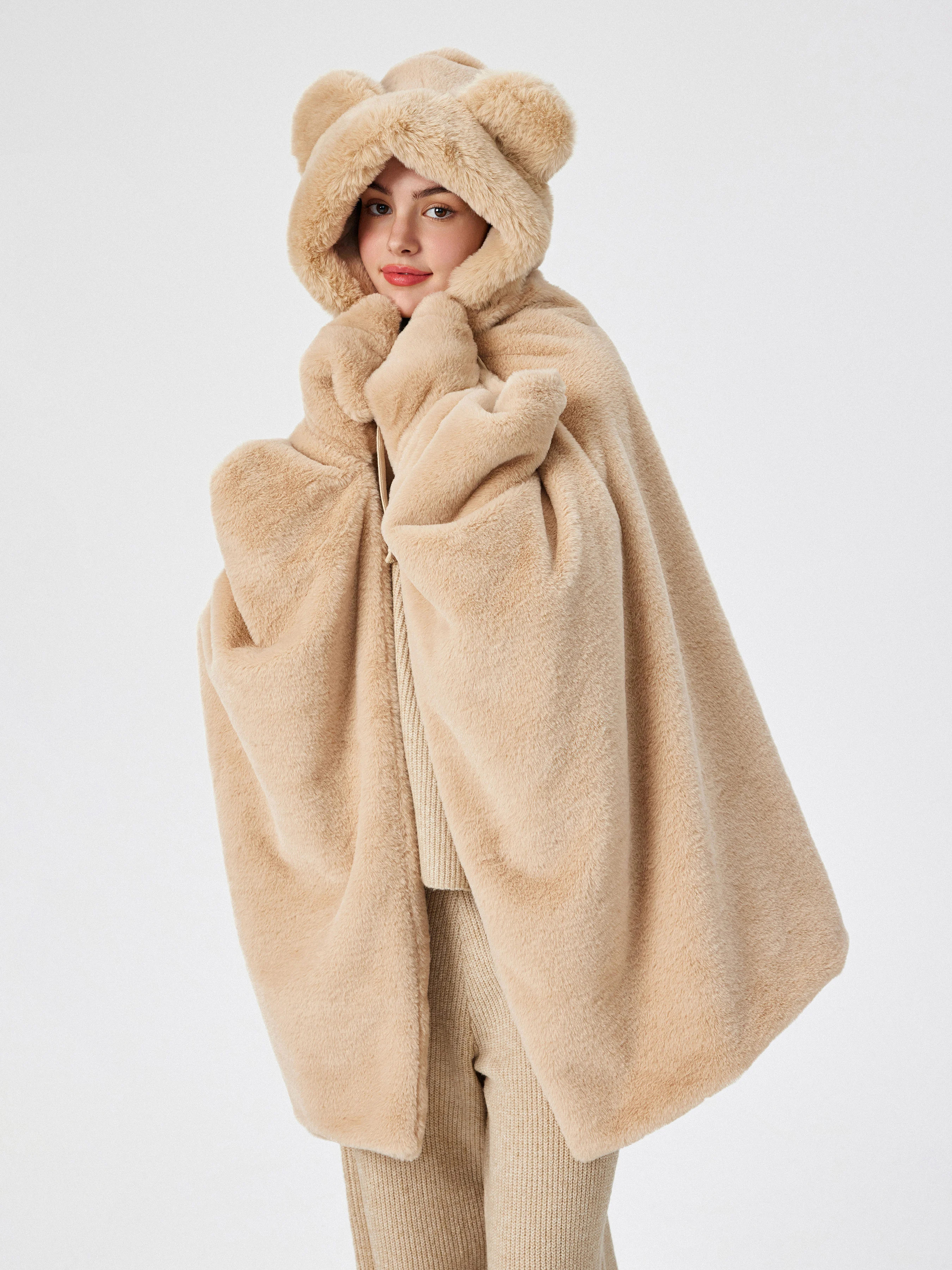 BEAR EAR FUZZY BLANKET WITH HAT & GLOVES For Home | Cider