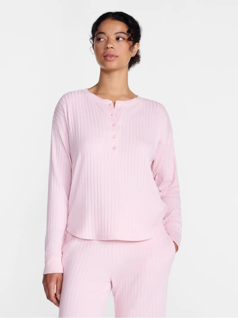 Joyspun Women's Cozy Lounge Collection Hacci Long Sleeve Henley Sleep Top, Sizes XS to 3X | Walmart (US)