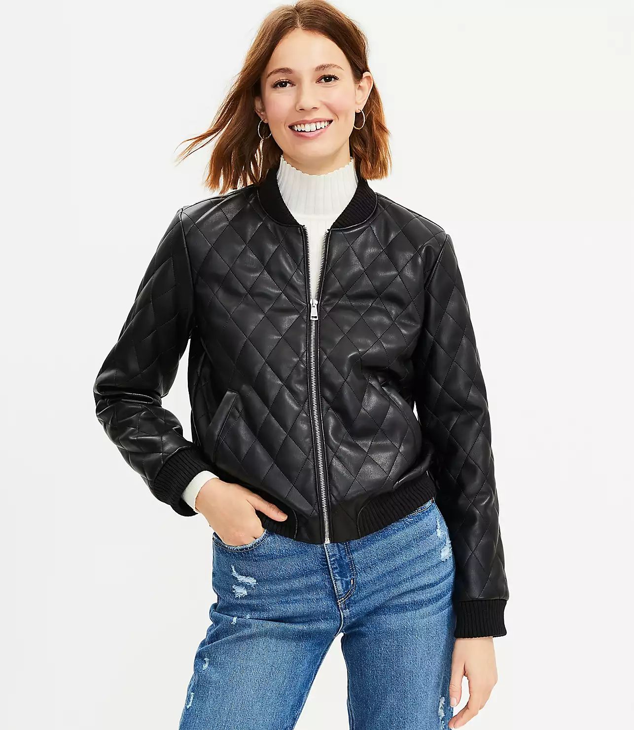 Quilted Faux Leather Bomber Jacket | LOFT