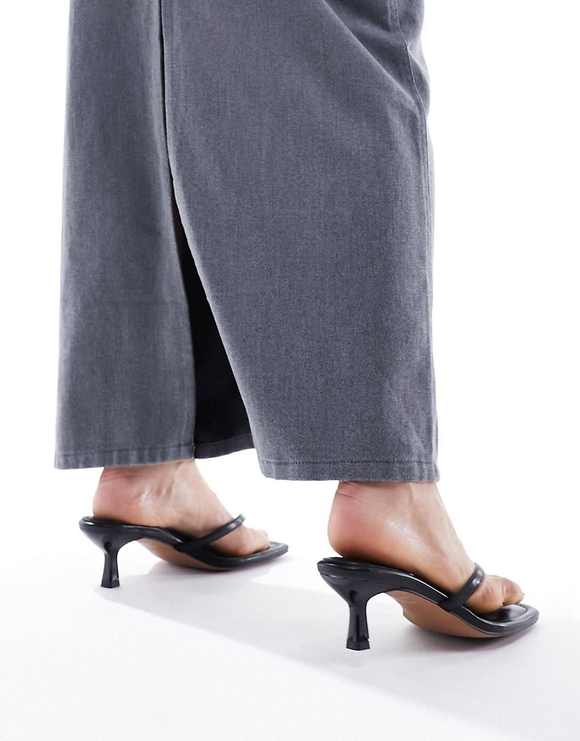 ASOS DESIGN Wide Fit Heatwave toe thong kitten heeled sandals in black | ASOS | ASOS (Global)