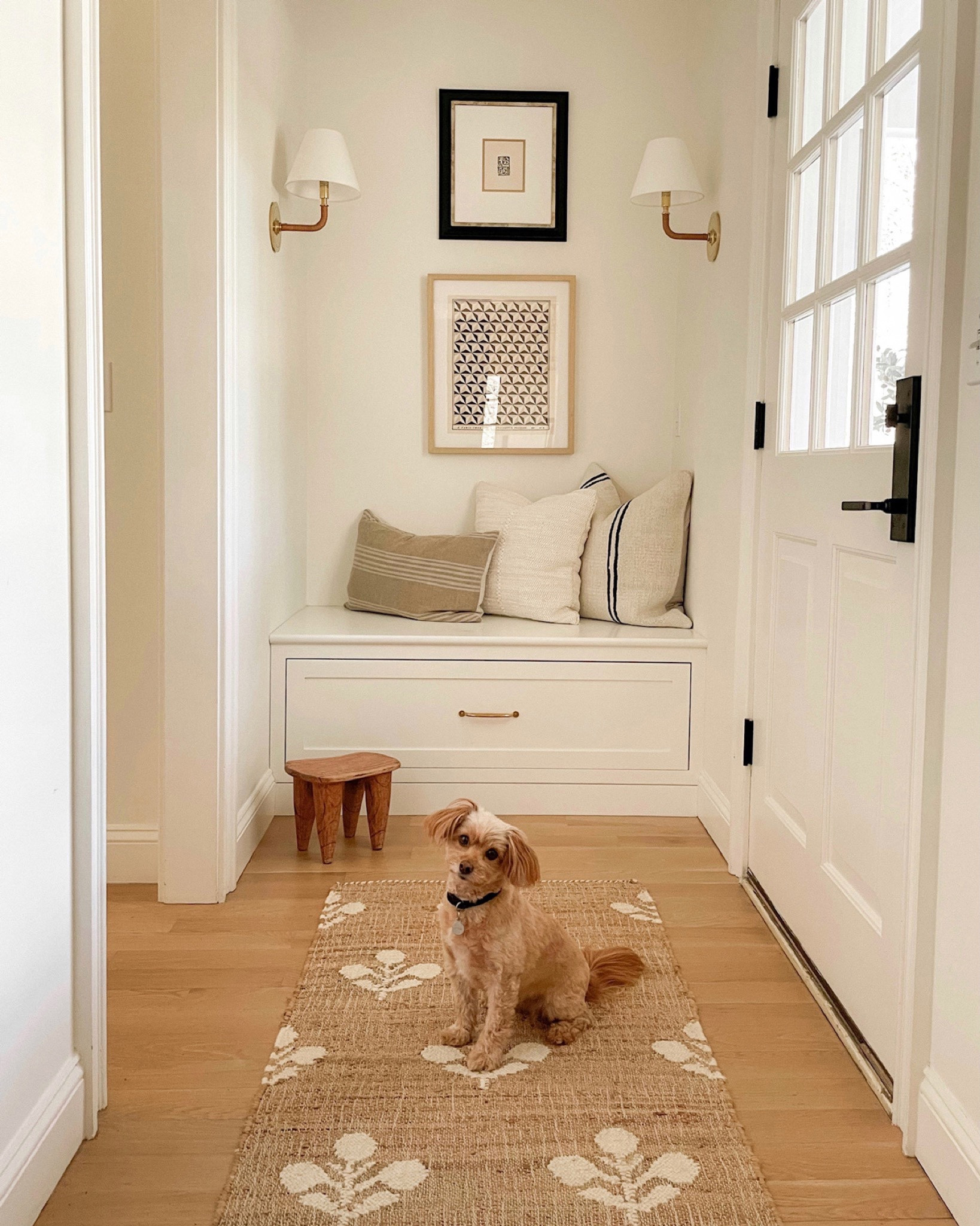 Kat Jamieson shares her side entryway. Runner rug, neutral decor, vintage pillows, artwork, sconces, lighting, bench, frames, decor, interiors. 

Pillows are from Amber Interiors and Pillowpia. Art is from French.us and One Kings Lane. 

#LTKSeasonal #LTKhome #LTKsalealert