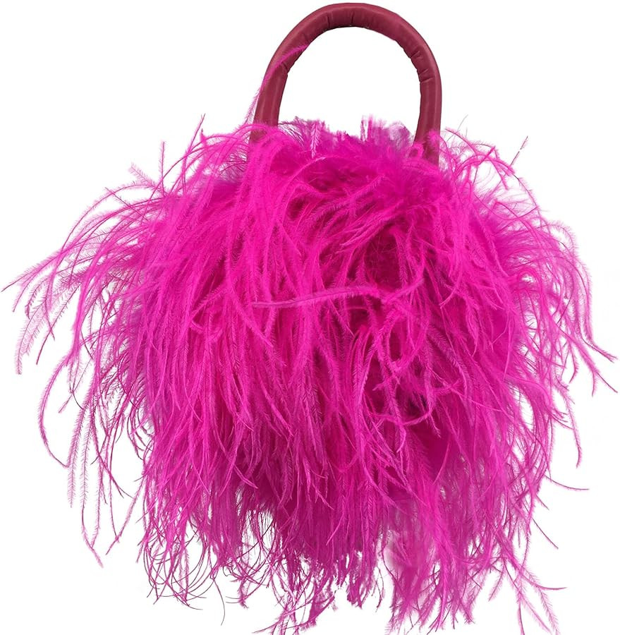 LVCOMEFF Women Ostrich Feather Evening Clutch Mini Purse Prom Round Handbag for Party Banquet Flu... | Amazon (UK)