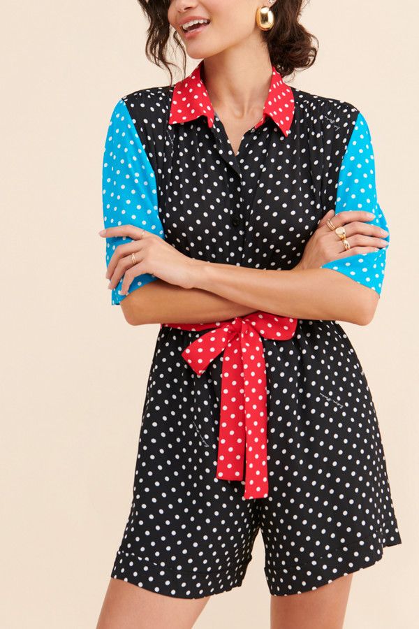 Polka Dot Colorblock Romper | Nuuly