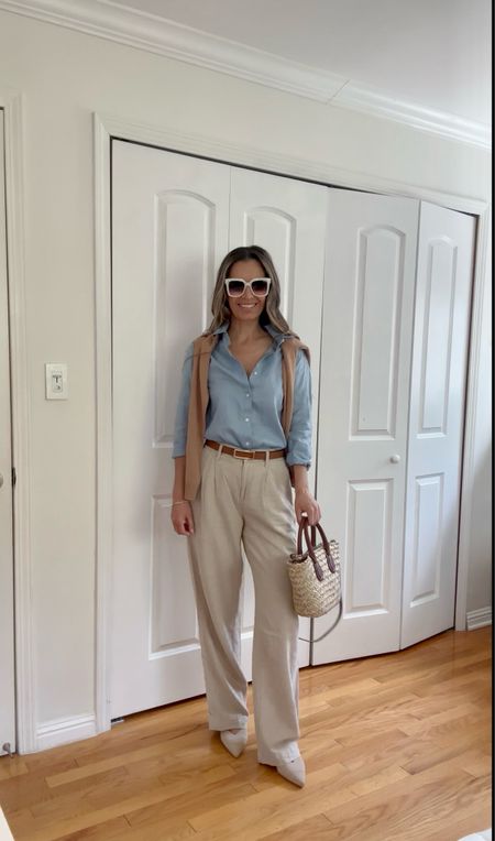 Blue linen button down is true to size / wearing sz S
Linen cotton pants are sz 2

I’m 5’5” 122 lbs 

Reversible belt  is amazon find

Straw bag is Mango medium size

Nude slingback kitten heel pumps are true to size and comfy




#LTKover40 #LTKfindsunder100 #LTKfindsunder50