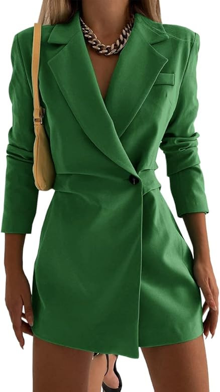 Hdieso Women's Elegant Blazers Dress Long Sleeve Button Down Work Office Jackets Long Blazer | Amazon (US)