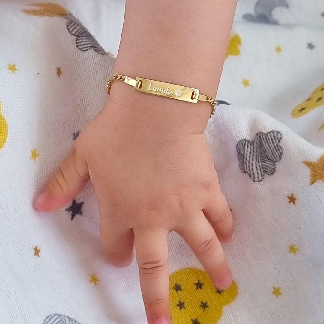 14K Solid Gold Baby ID Bracelet, Baby Name Bracelet, Personalized Baby Gold Bracelet, Custom Baby... | Etsy (US)
