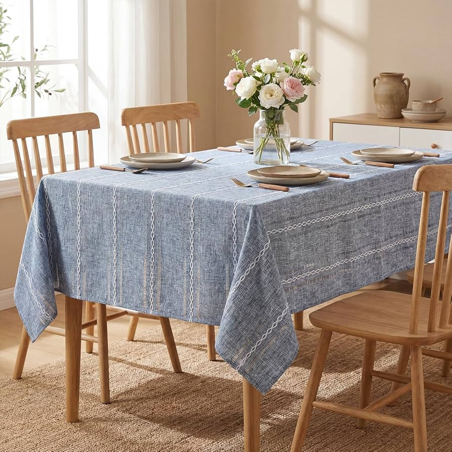 Horaldaily Blue Cotton Blend Tablecloth 60×84 Inch Rectangular, Farmhouse Style, Wrinkle Resista... | Amazon (US)