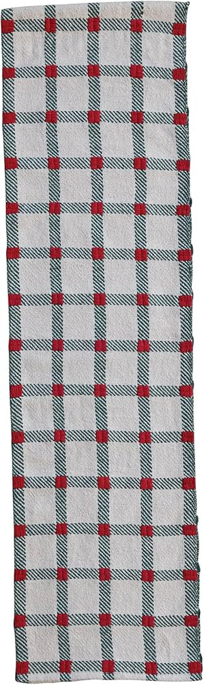 Creative Co-Op Plaid Embroidered Cotton Table Runner, Natural, Green and Red | Amazon (US)