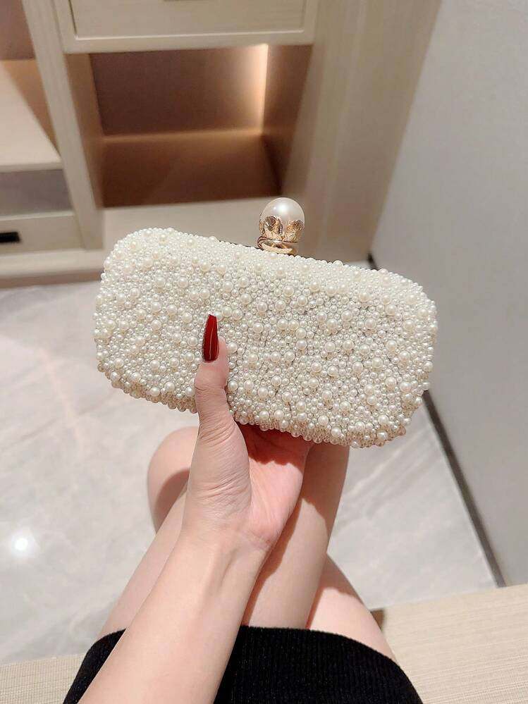 Moonlit EveBag Women's Fashionable Romantic Pearl Encrusted Clutch For Evening Party, Wedding Ban... | SHEIN