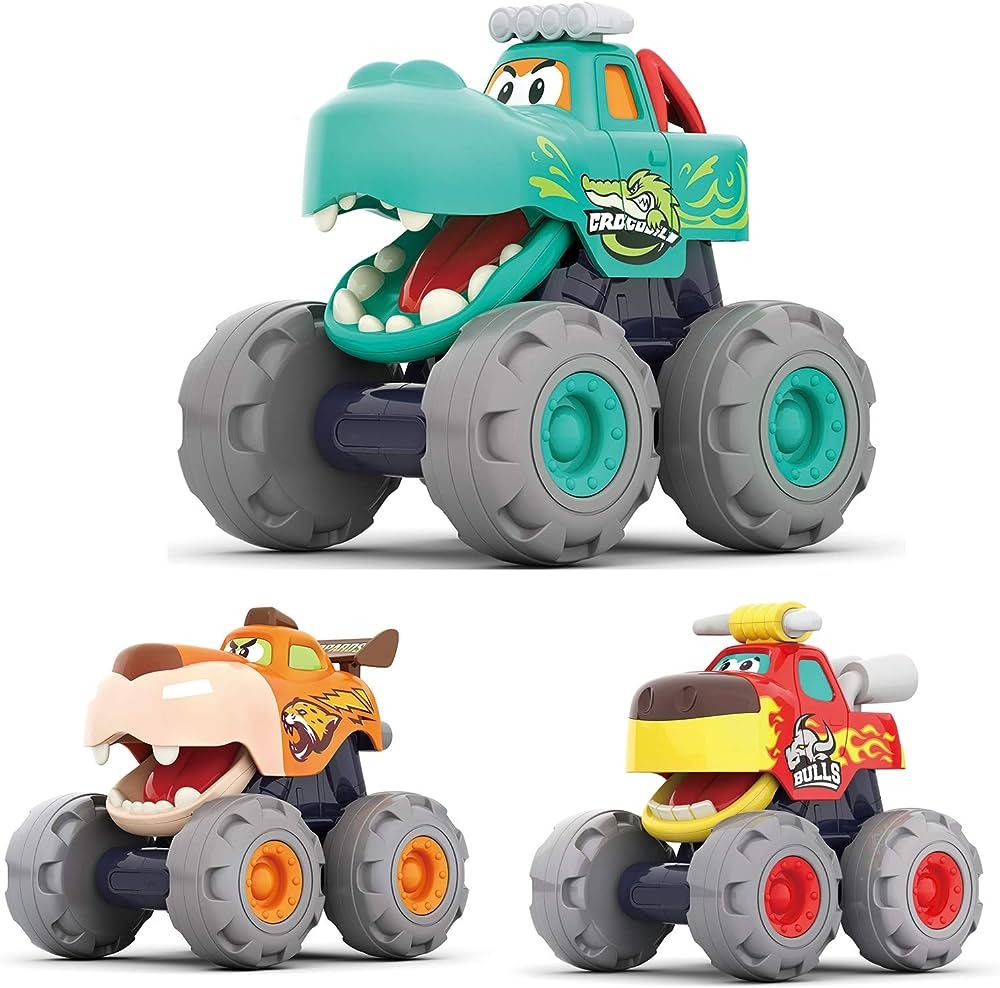 MOONTOY Toy Cars for 1 2 3 Year Old Boys, 3 Pack Friction Powered - Bull Truck, Leopard Truck, Cr... | Amazon (US)